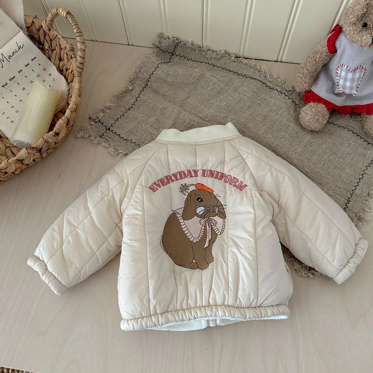 2025 Winter New Baby Fleece Warm Coat Cartoon Embroidery Boys Girls Cotton Padded Jacket Plus Velvet Thick Kids Quilted Jacket
