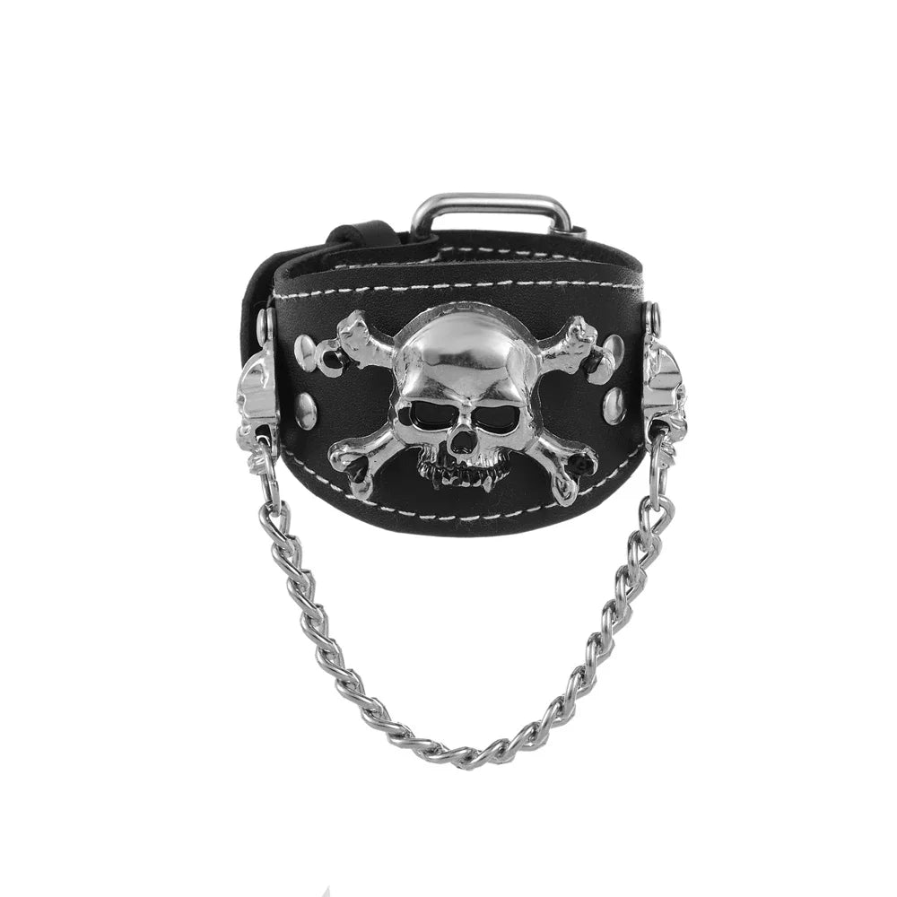 2025  Jewelry Handmade Weave Genuine Leather Skull Bracelet Men Vintage Cuff Wide Leather Rivet Bracelet Pulsera Hombre