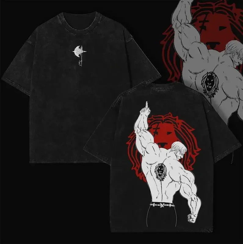 The Seven Deadly Sins Escanor Printed Tee Men Women Washed Cotton T-shirts Manga Vintage T Shirt Harajuku Short Sleeve Tshirt