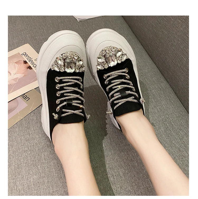 Women Shiny Rhinestones Shoes Four Seasons Casual Sneakers Women Stylish Sport Shoes Lace-Up Sports slippers zapatos mujer