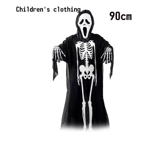 2026Halloween New Party Role Playing Children Adult Death Black Cloak Halloween Skull Ball Costume Prop Set Children Adult Gift