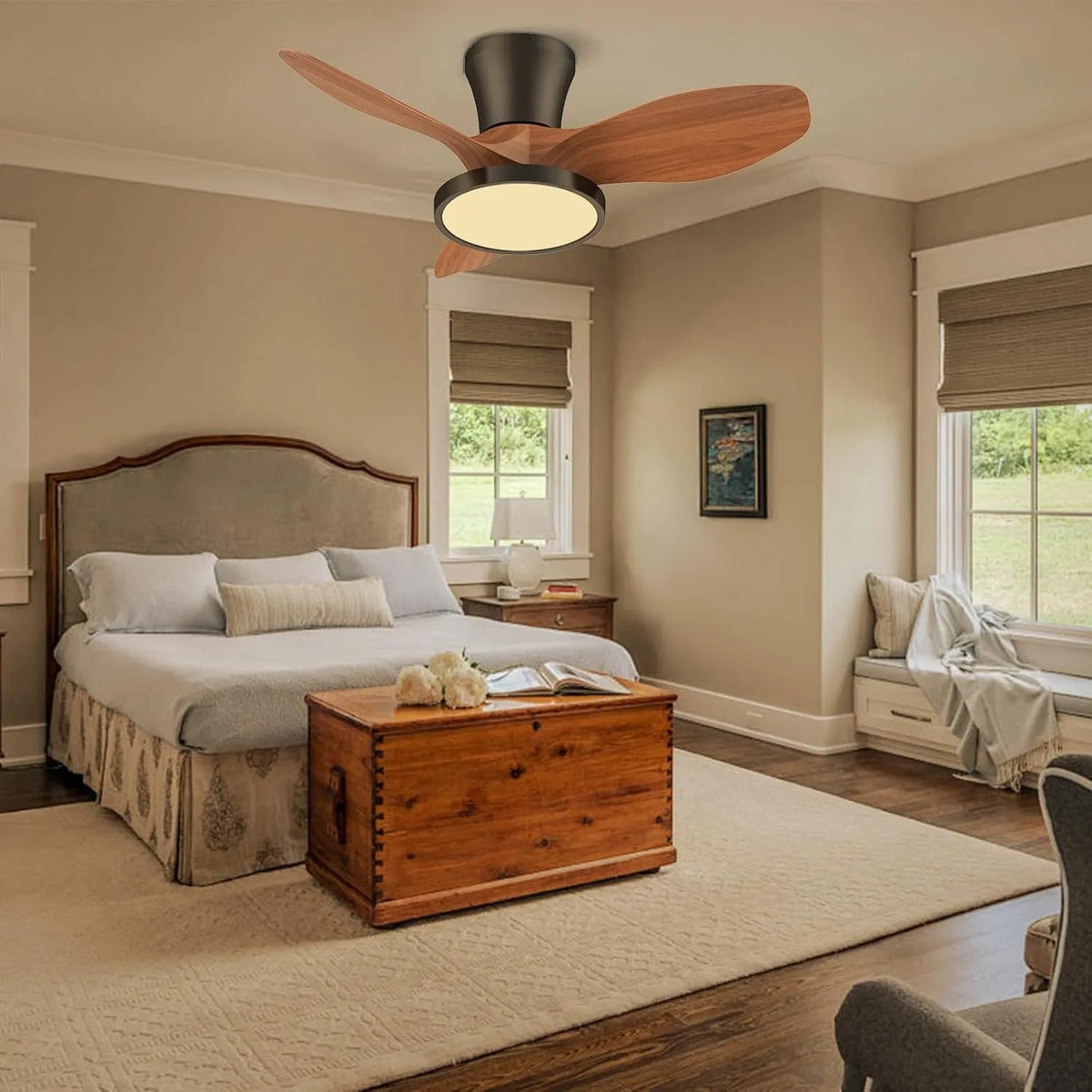 Ceiling Fan Light with Remote Control Lighting Ceiling Small Three Leaf for Bedroom Dining Room Kitchen Garage LED Fan Light