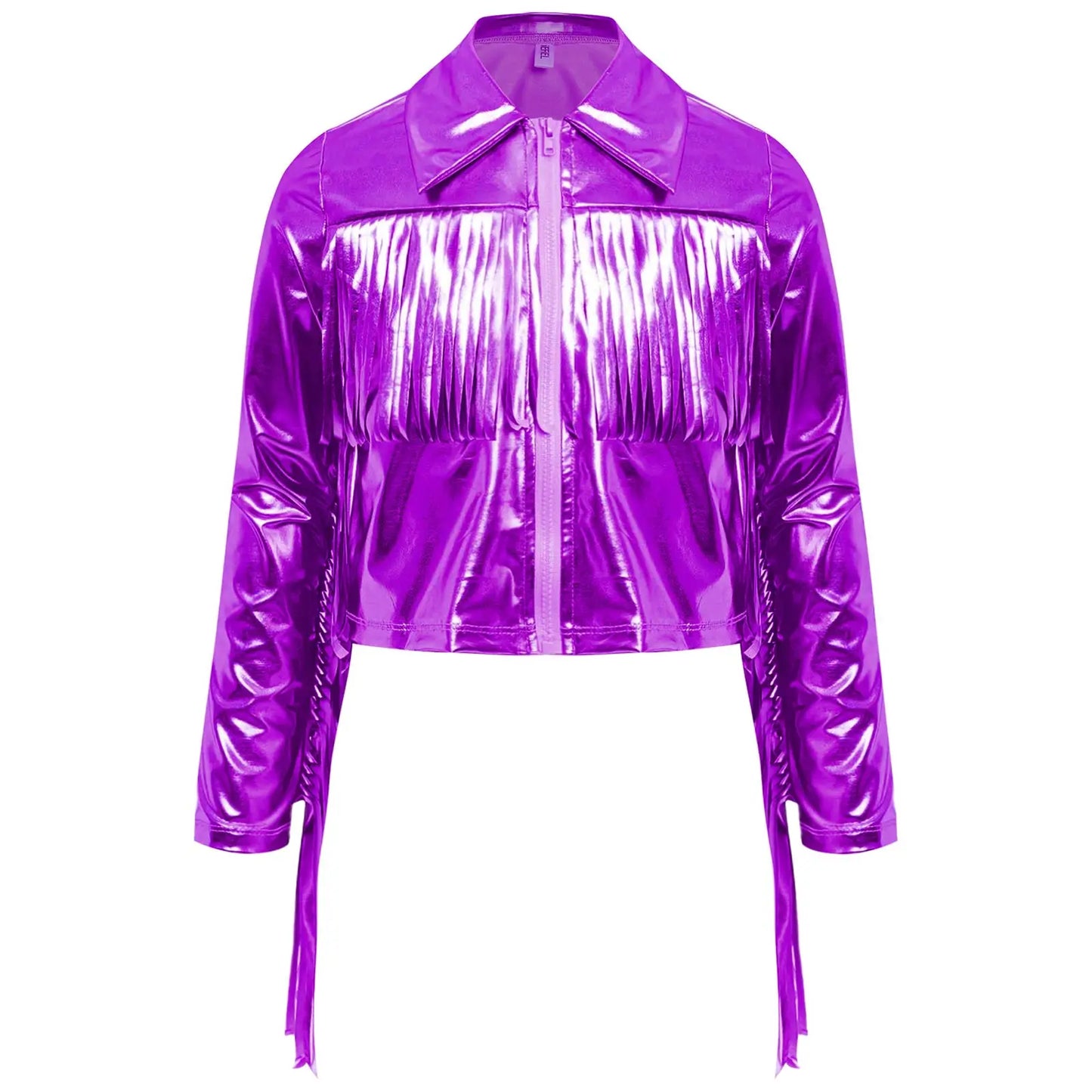 Girl's Tassels Jackets Streetwear Metallic Jazz Dance Costume Turn-Down Collar Childs Fashion Fringe Coats Jacket Party Jacket