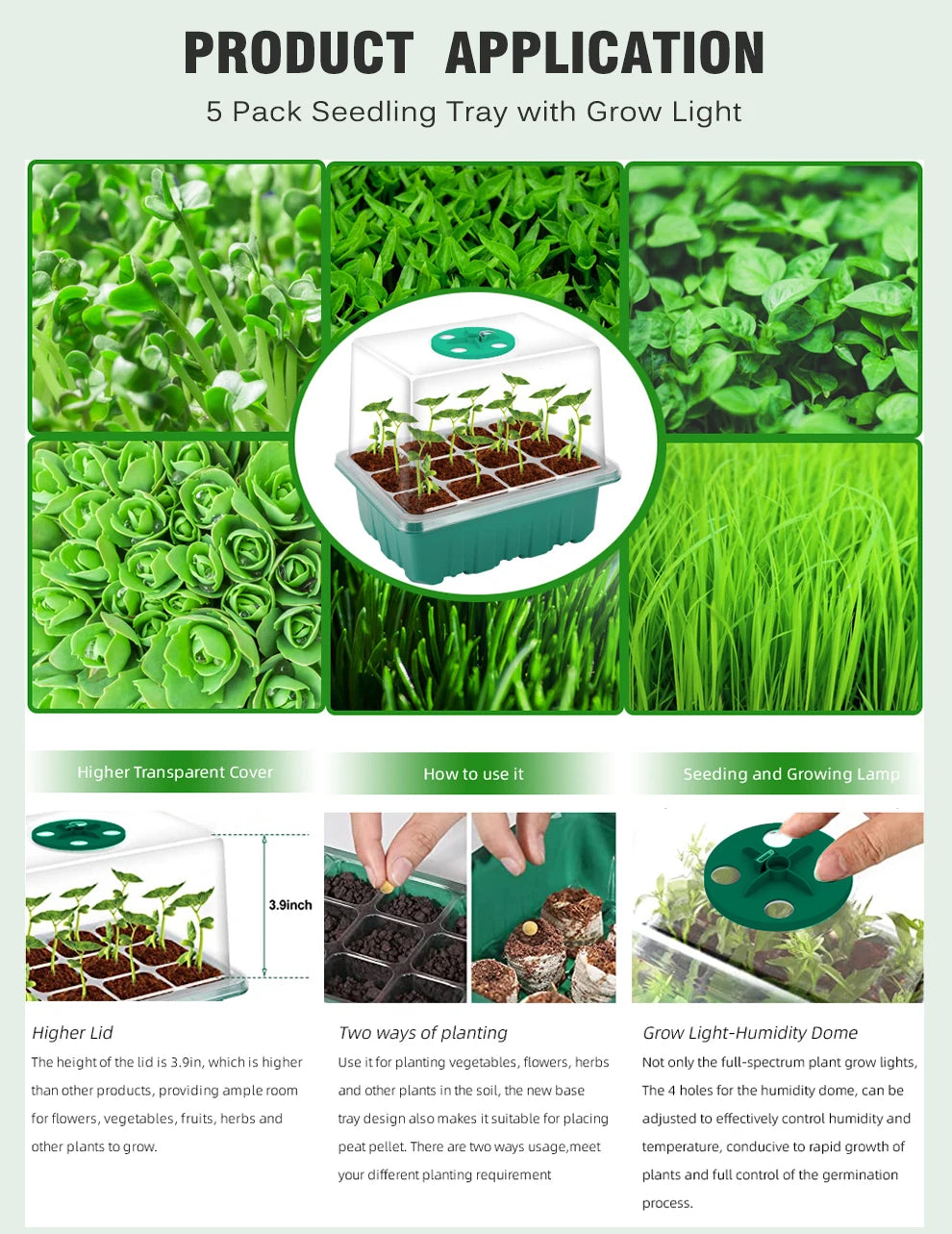 Plants Seed Starter Trays With Grow Light 12 Holes Per Tray Nursery Pots Lights For Home Plant Greenhouse Growing Trays