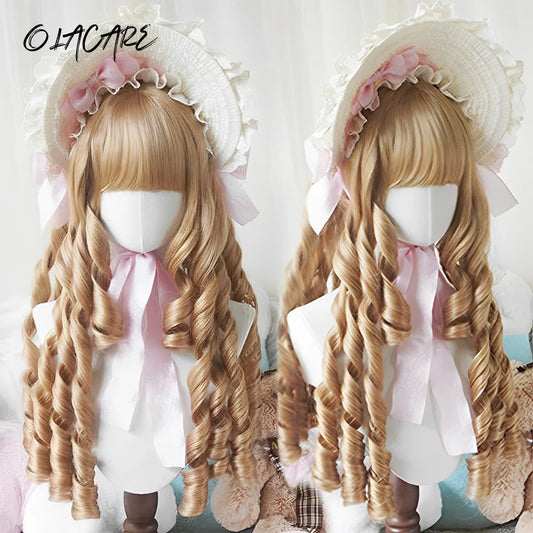 Synthetic Long Curly Wavy Lolita Wig with Bangs Wig Girl Cute Ombre Pink Blonde Black Cosplay Party Halloween Harajuku Wig
