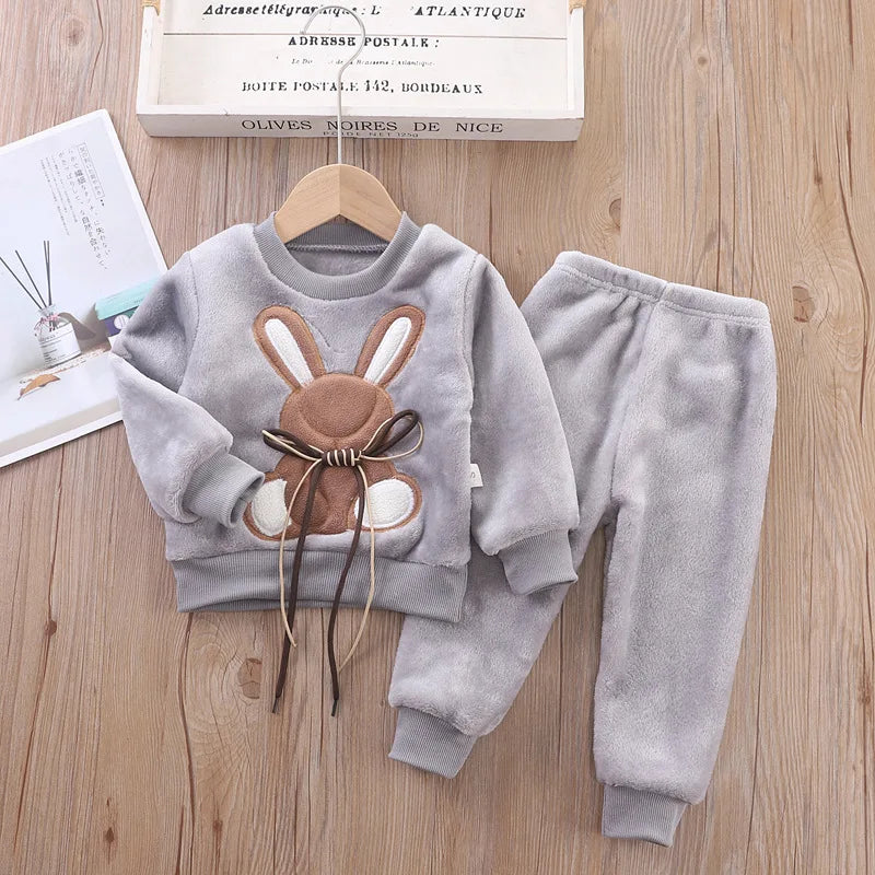 Baby Winter Clothes Set Baby Girls Boys Autumn Fashion Flannel Fleece 2pcs Clothes  Kids Cartoon Bear Sleepwear Children Pajamas