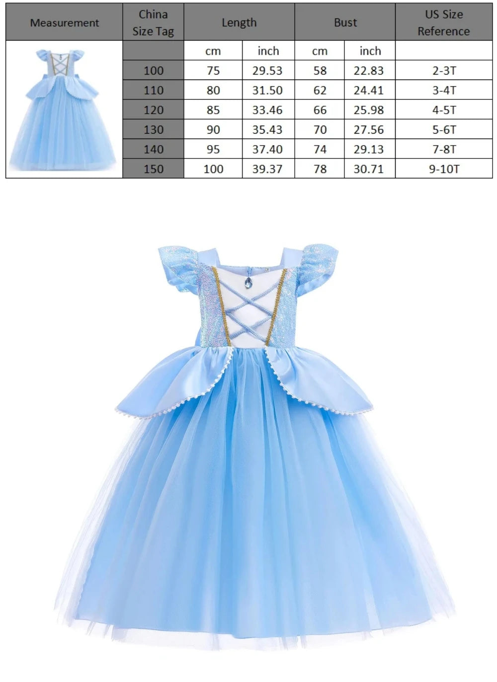 Halloween Birthday Dress Cinderella Snow White Aurora Rapunzel Princess Costume for Girls Kids 2-8Y