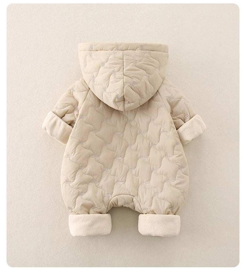 Autumn Winter Baby Clothes 0-2Y Newborn Thick Jumpsuit Boys Fur Lining Warm Romper Toddler Girls Cute Hooded Outdoor Clothing