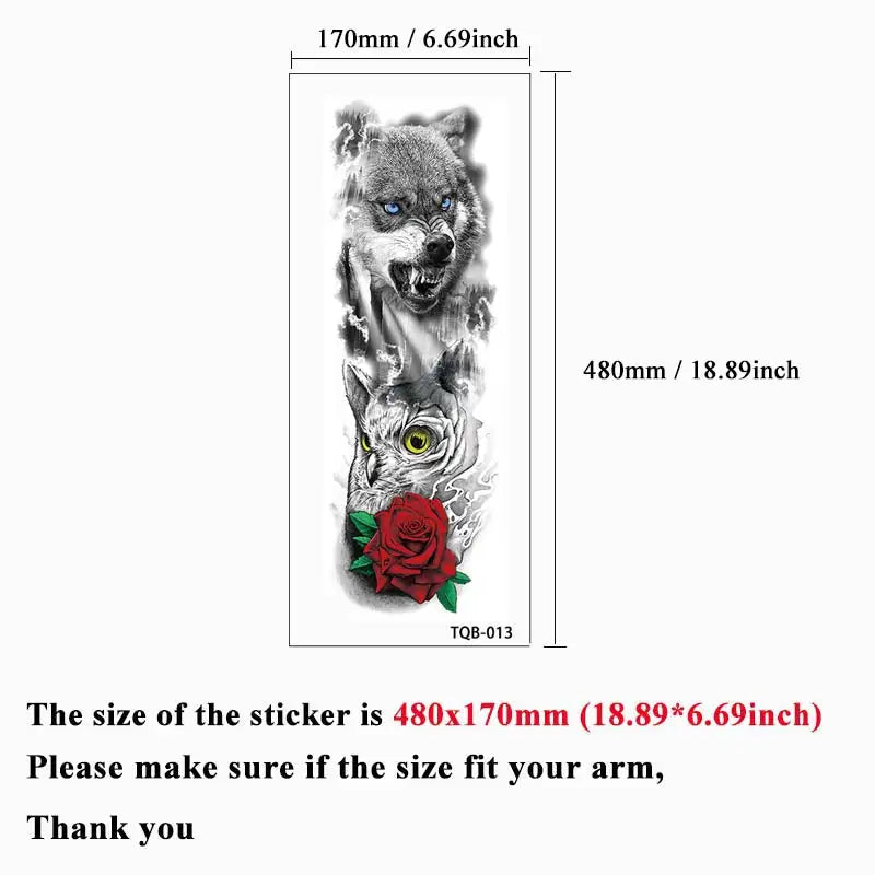 Large Arm Tattoo Stickers for Men Sleeve Waterproof Temporary Tattoo Bear Wolf Tiger Animal Fake Tattoo for Women Body Decor