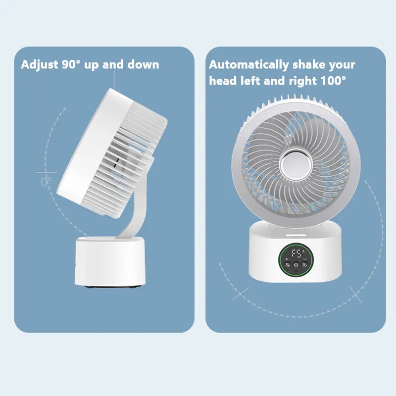 Portable Air Circulation Fan Smart Voice Remote Control USB Rechargeable Desktop Wall-Hanging Shaking Head Fan with Nightlight