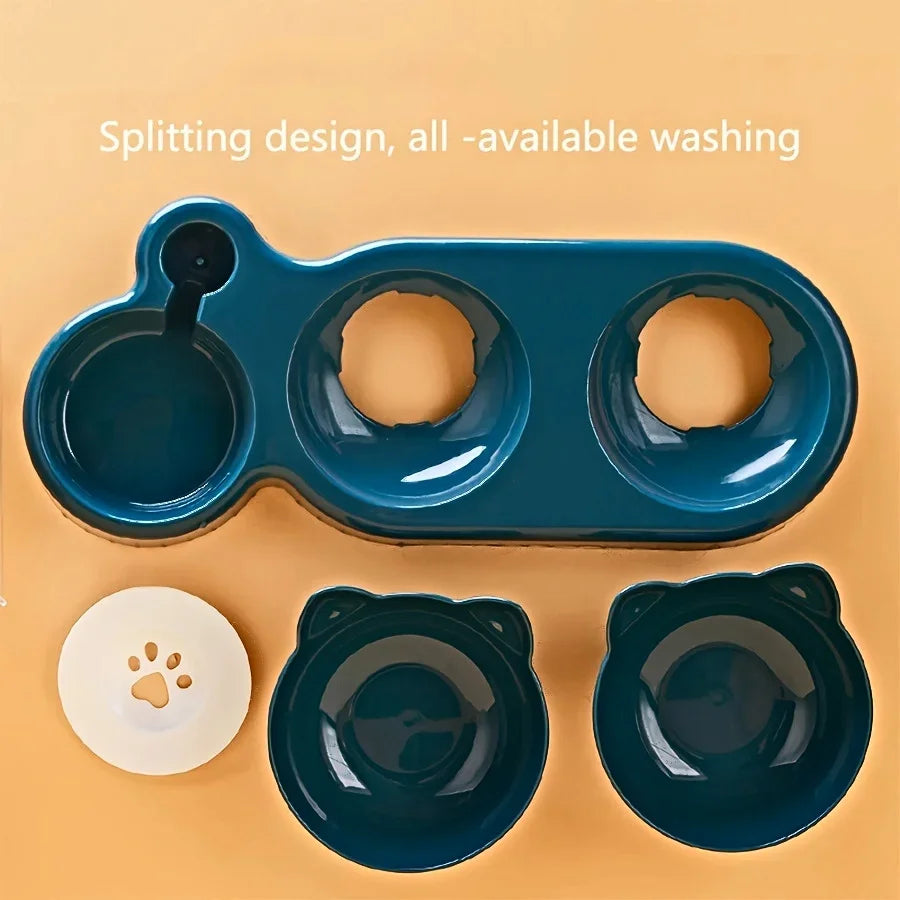 New hot selling cat bowl double bowl pet feeder with anti slip cat paw design, feeding supplies for cats and pets