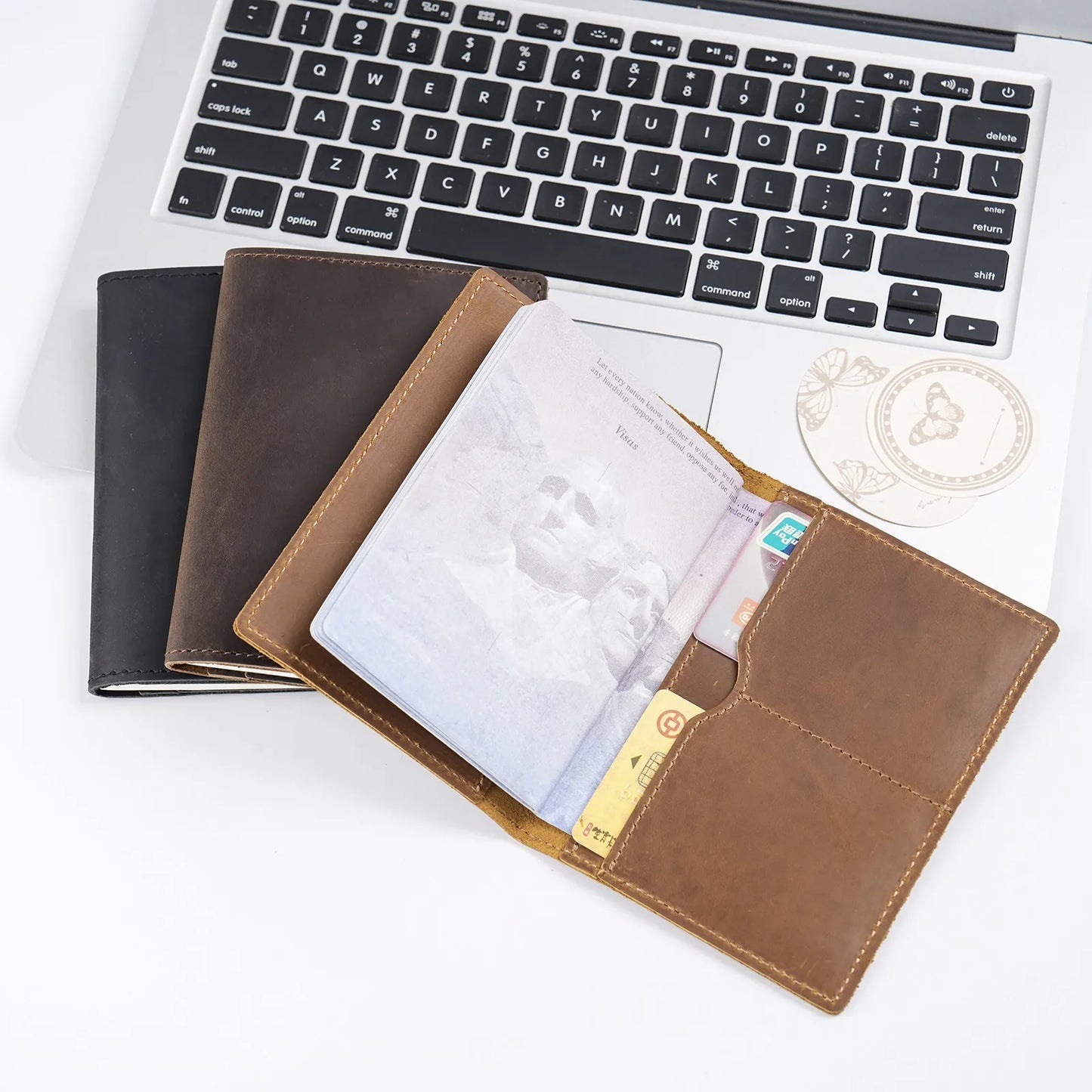 Leather Passport Holder for Travel Essentials, Slim Passport Cover Case Travel Wallet Bifold Credit Card Bag for Women Men