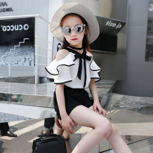 Outfit for Girls 10 To 12 Years Summer 2024 Girls Clothing Sets Kids T-shirt+Shorts Suits Short Sleeve Children Fashion Kids Set