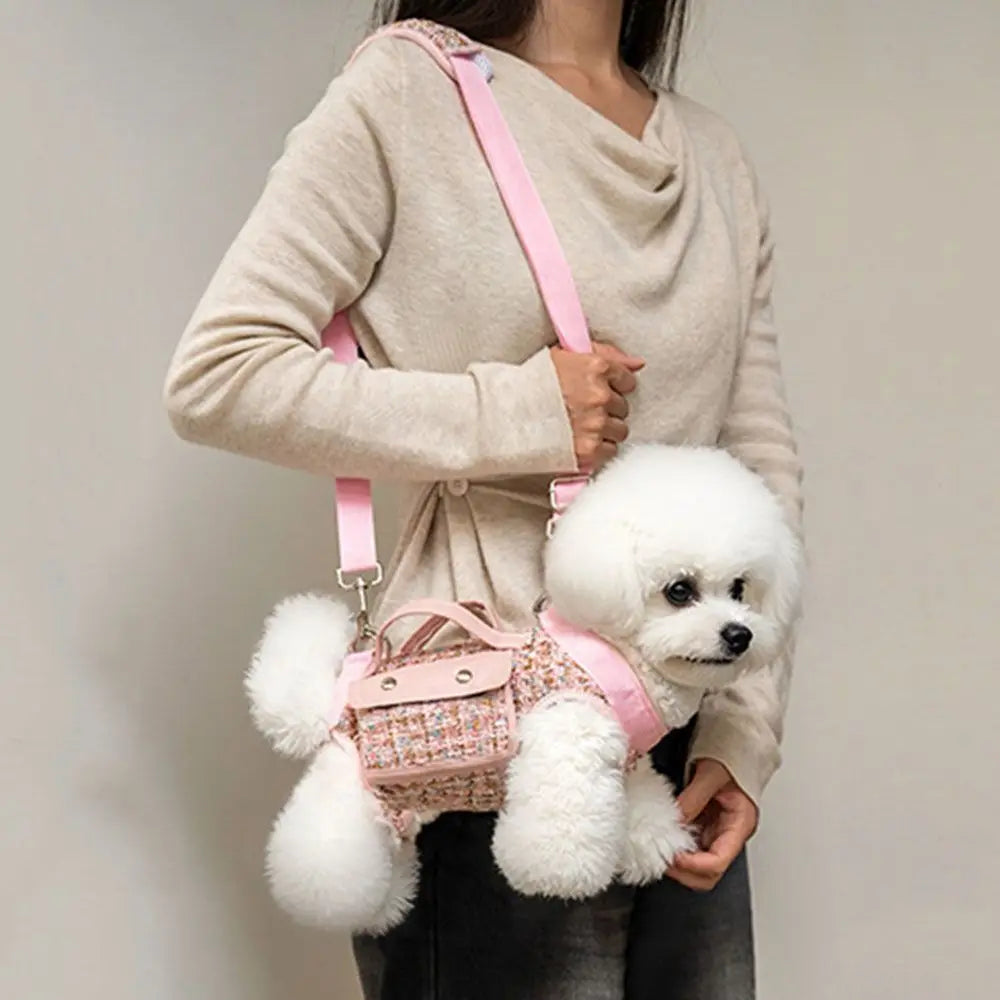 Stylish Dog Horizontal Backpack with Leash Handle Elegant Pet Traction Backpack Breathable Edge-wrapped Cat Carrier Bag