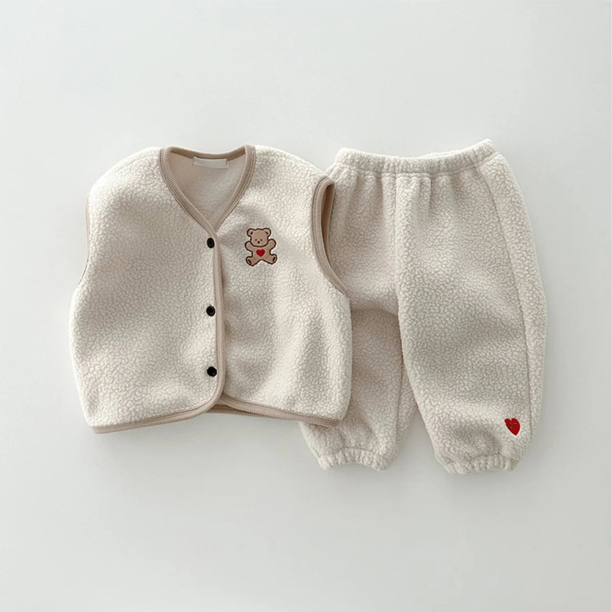 Winter New Baby Sleeveless Clothes Set Infant Girl Cartoon Bear Fleece Vest + Casual Pants 2pcs Suit Kids Boy Thick Warm Outfits