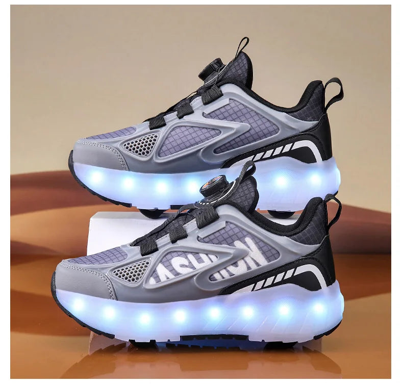 Children's Roller Skate Shoes 4-Wheels Removable Wheeled Rolling Shoes for Kids with LED Light Inline Skate Sneaker