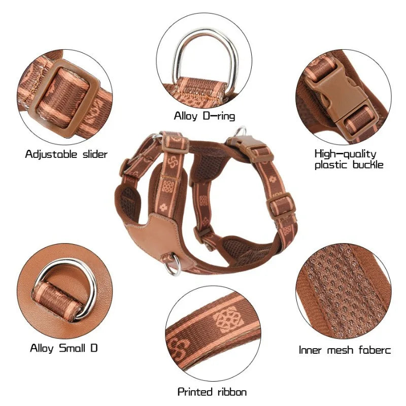 Pet Dog Harness with Durable Webbing  Anti-Deformation Alloy Ring 4 Points Adjustable Breathable Reflective Pet Leash Small Dog