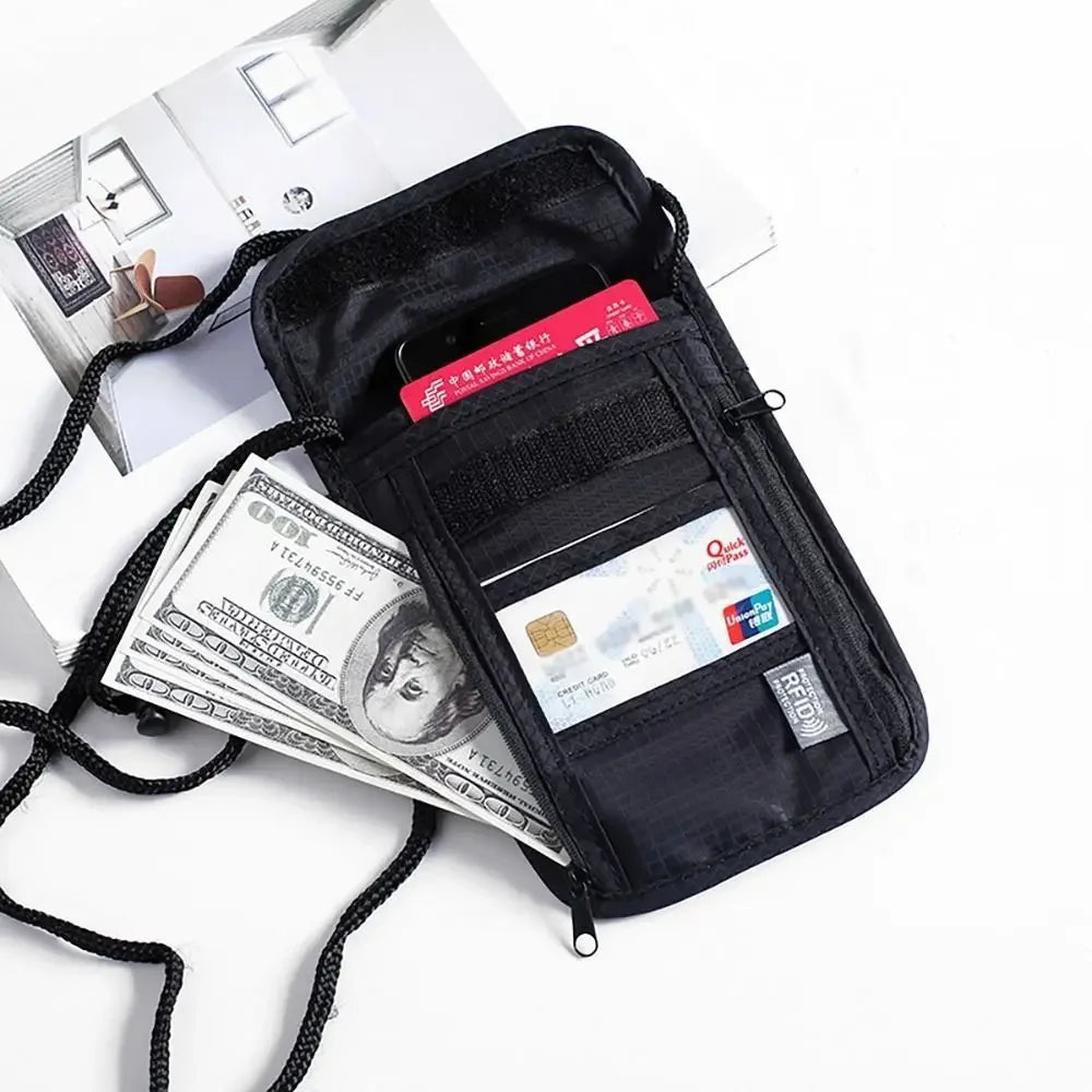 Waterproof RFID Nylon Travel Document Bag - Neck Wallet Money Pouch for Passport Cards - Storage Bag for Travel Essentials