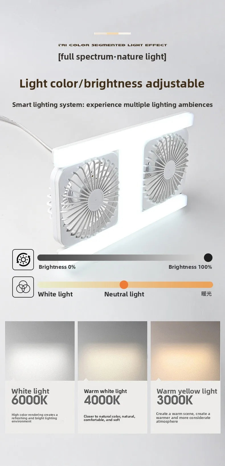 E27 LED Fan Light with Remote Dimming Speed Control Dual Head Silent Fan for Kitchen Bathroom Air Circulation Ceiling Lamp Bulb