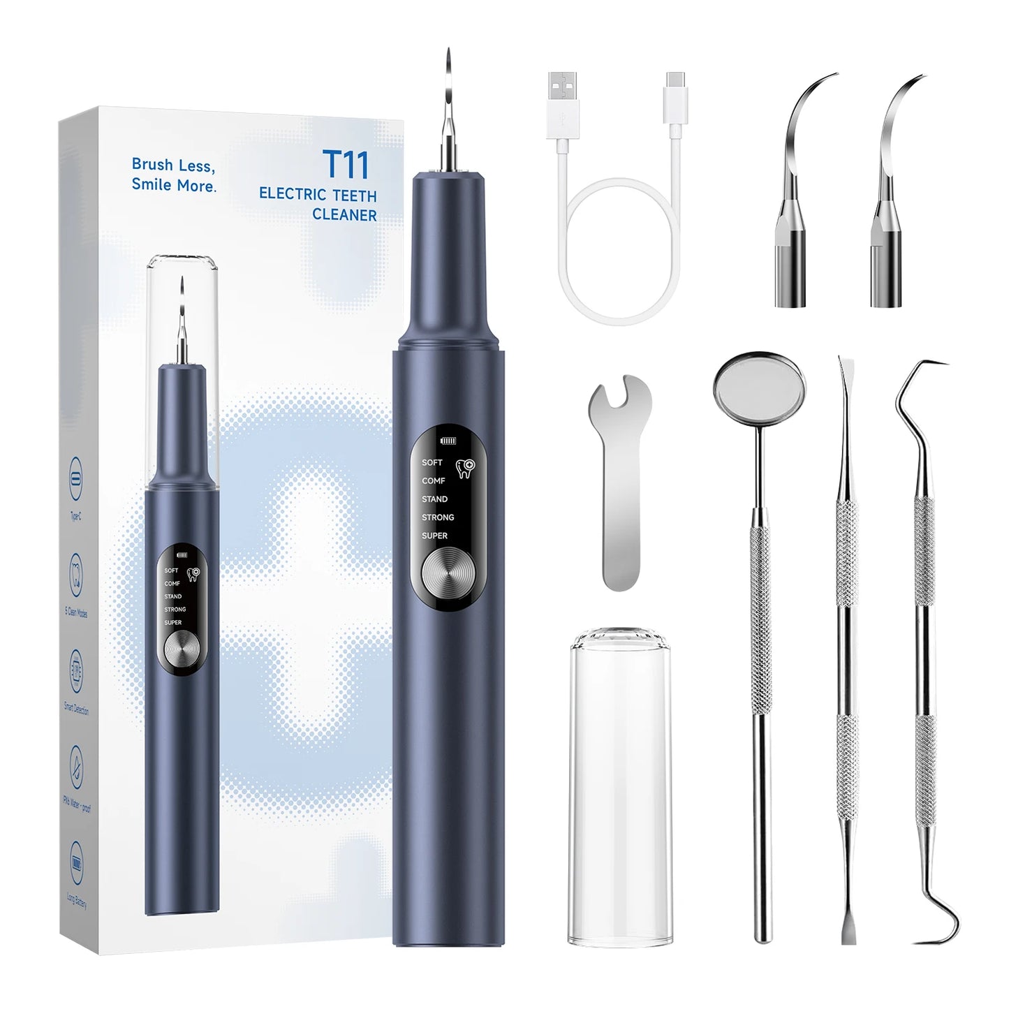 Electric Ultrasonic Dental Scaler 5 Smart Modes T11 Dental Tarter Calculus Cleaning Plaque Tooth Stains Remover Teeth Whitening