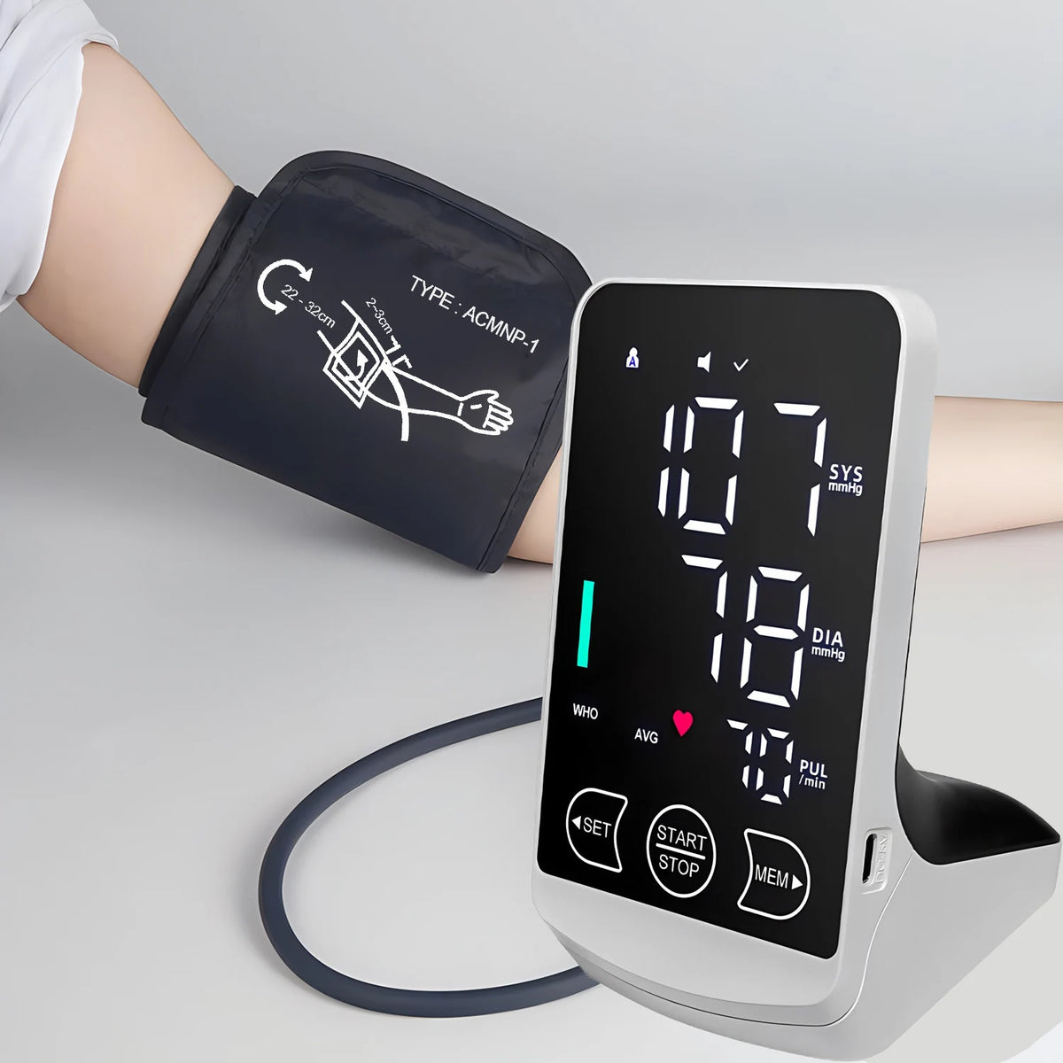 Digital Upper Arm Blood Pressure Monitor Automatic HD Screen Medical BP Measuring Meter