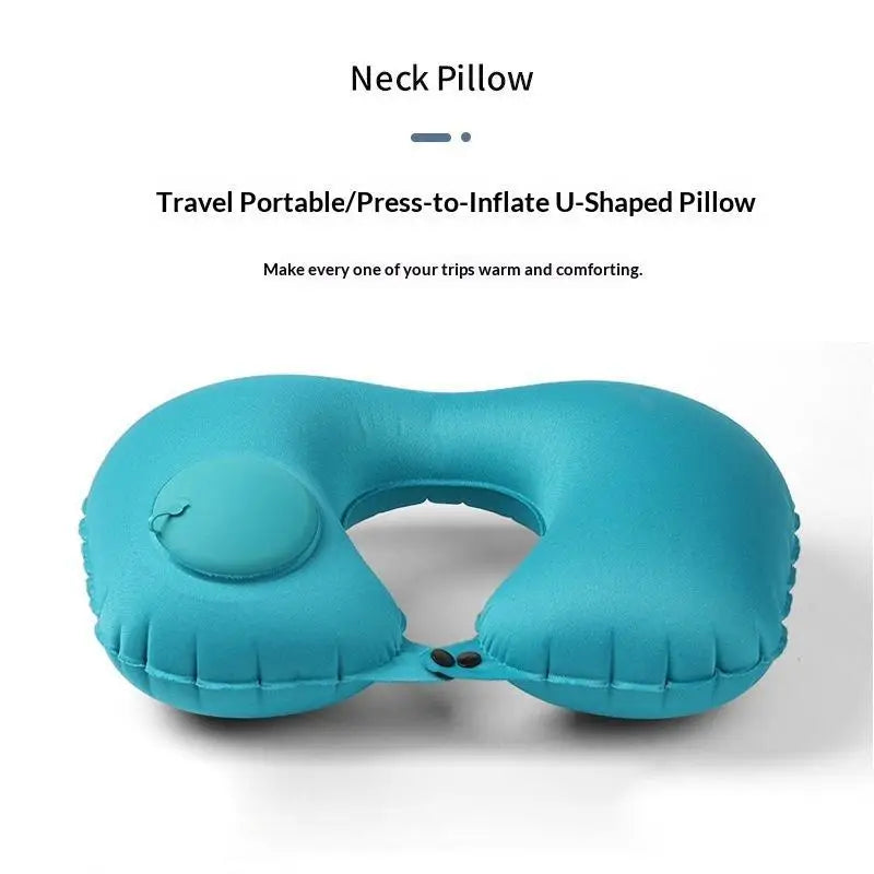 Portable Flocking Inflatable Neck Pillow Foldable Self Filled Travel Cushion Business Trip Camping Outdoor Accessory