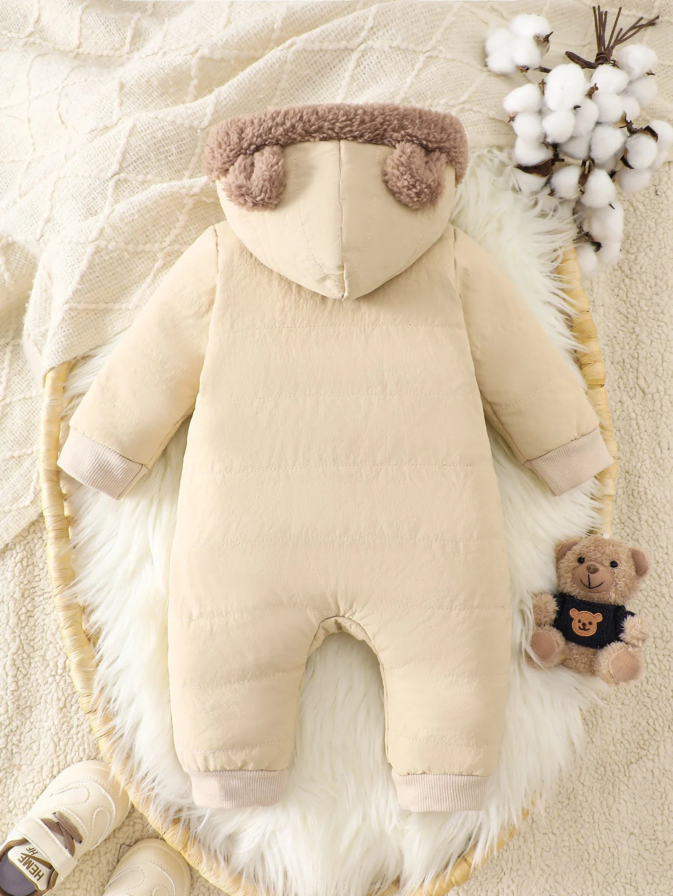 IURNXB Newborn Baby Fleece Romper Clothes Long Sleeve Hooded Onesie Thicken Jumpsuit Infant Costumes Warm Homewear Outfits 1-18M