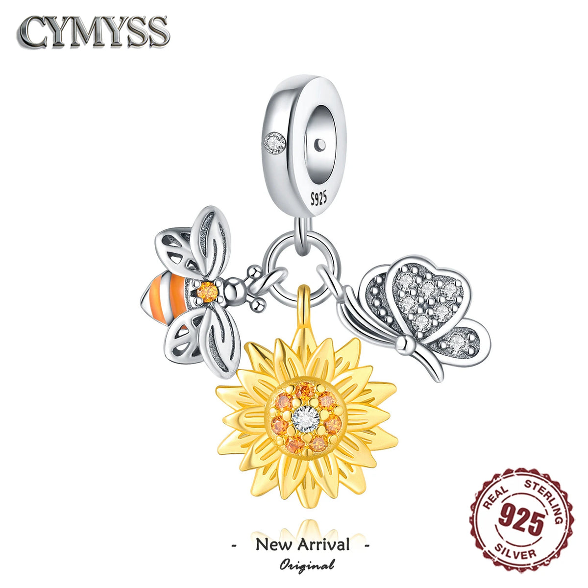 925 Sterling Silver Plated Bee Sunflower Butterfly Charm Pendant Fine Jewelry Women DIY Bracelet Necklace Birthday Party Gift