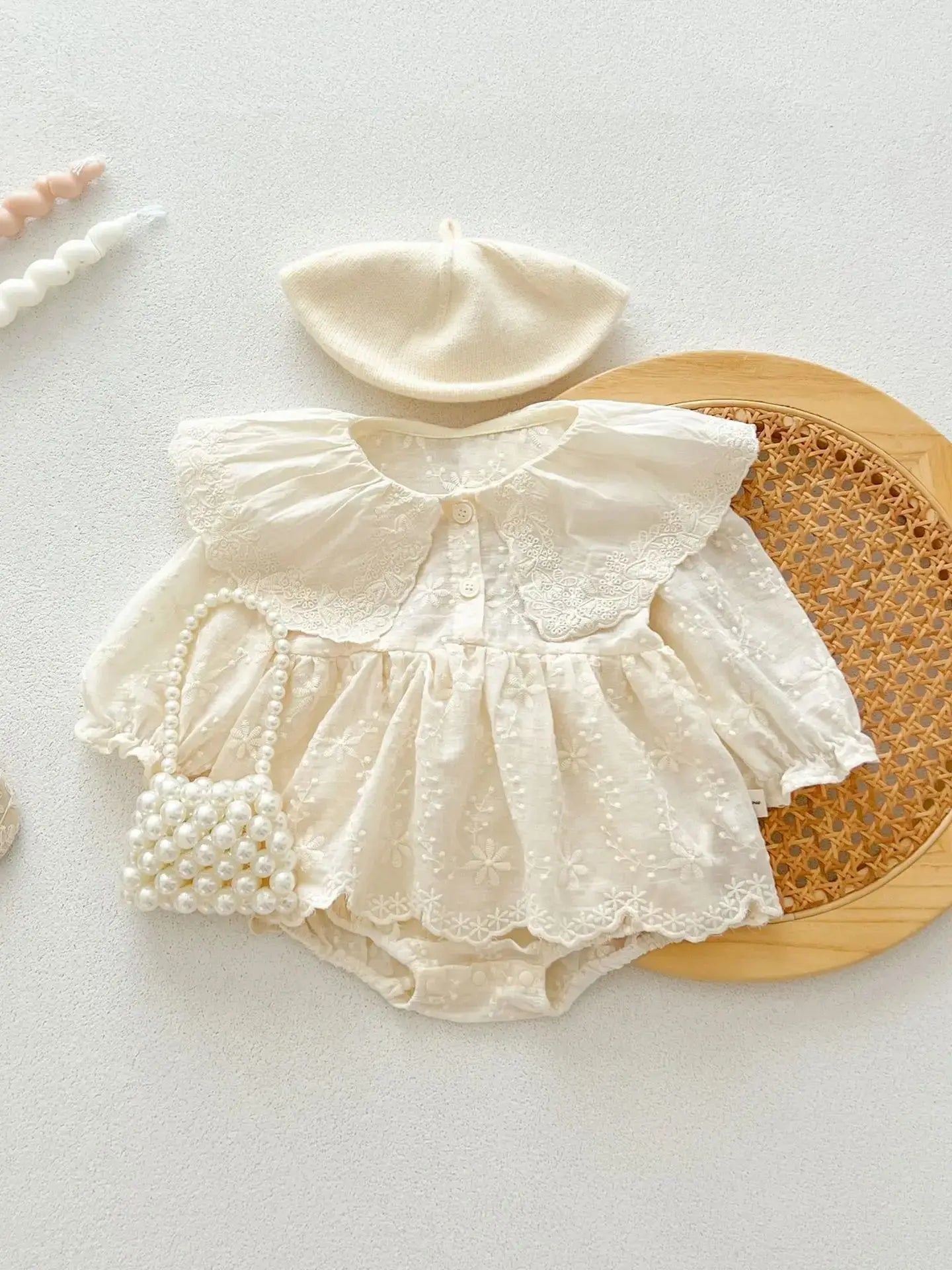Autumn Newborn Infant Baby Girls Embroidery Lapel Romper Muslin Sweet Princess Long Sleeve Rompers Kids Fashion Baby Clothing