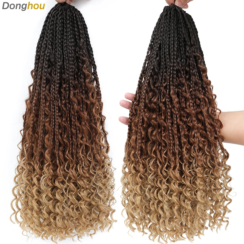 14 18 24 Inch Boho Box Braids Crochet Braids Curly Ends 1B 30 27 #4 Bug 8 Colors Ombre Goddess Bohemian Box Braids Crochet Hair