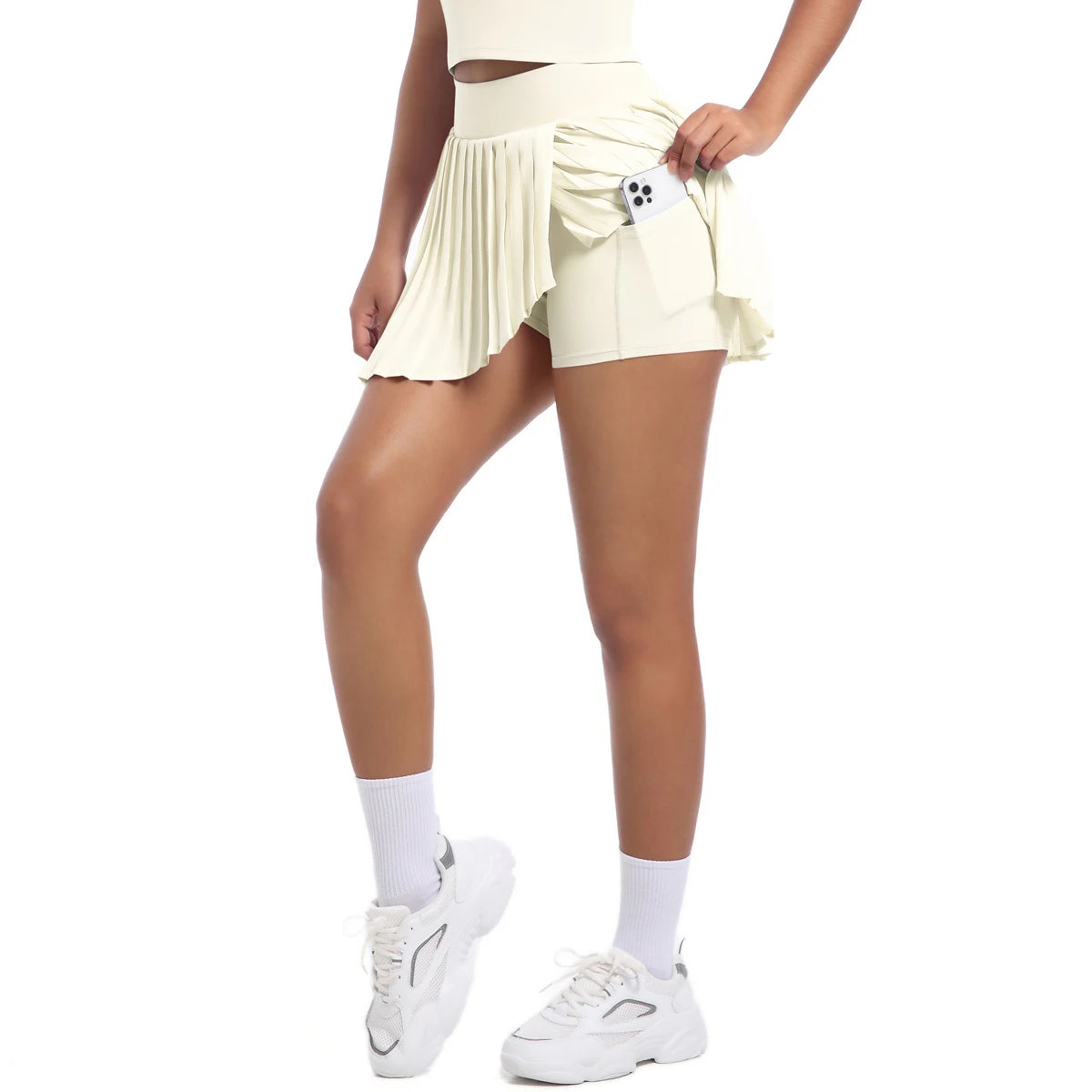 New Pleated Skirt With Pockets Summer Gym Sport Yoga Short Skirt Solid Color Tennis Skirt False Two-piece Sunscreen Tennis Skirt