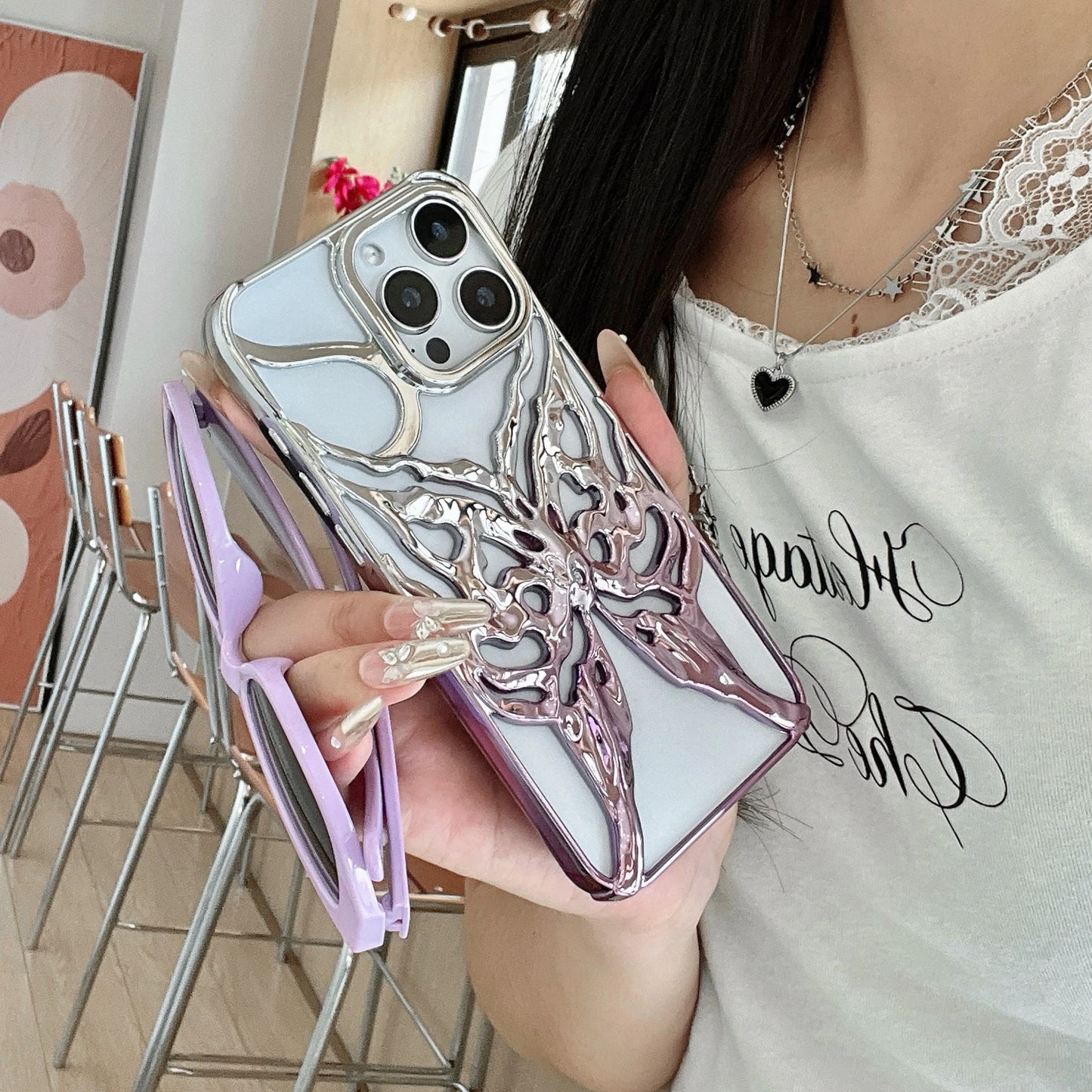 Plating Butterfly Hollow Out Gradient Color Soft Phone Case for iPhone 11 12 13 14 15 16 Pro Max Heat Dissipation Cooling Cover