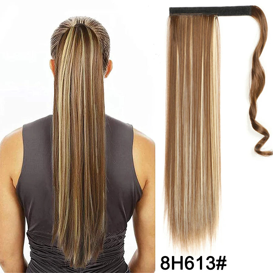 Synthetic Ponytail Long Straight Wrap Around Ponytail Hair Extension Heat-Reistant Fiber Pony Tail Fake Hairpieces For Women