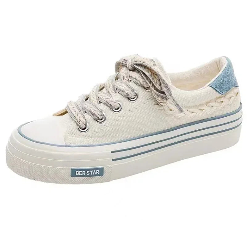 Women Platform Canvas Shoes Height Increasing Chunky Sneakers for Youth Girls Outdoor Trainers Female Ladies Thick Sole Footwear