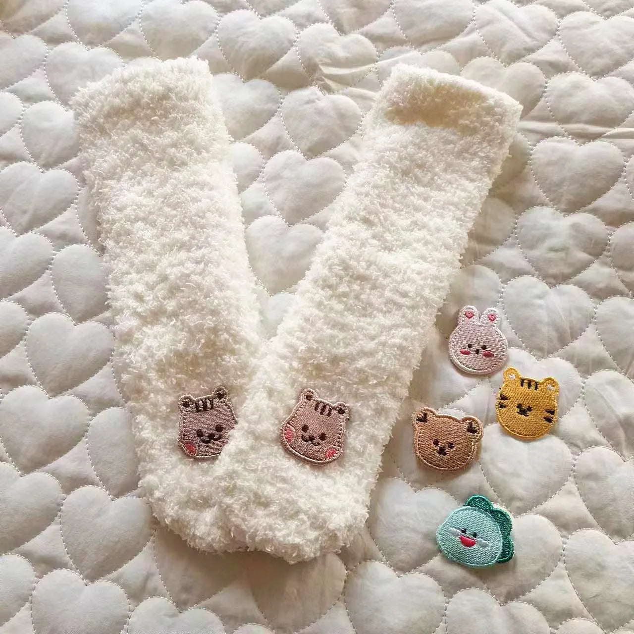 Winter New Baby Fleece Padded Socks Warm Thicken Toddler Girls Floor Socks Cartoon Embroidery Infant Sock Sleeves