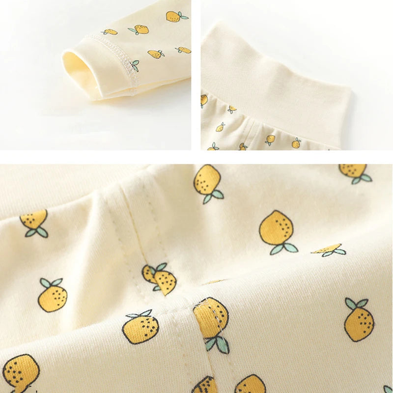  Fall Baby Pajamas Set 0-3Y Girls Lemon Printed Sleepwear 2Pcs Infant Boys Underwear High Waist Belly Protection Home Clothes