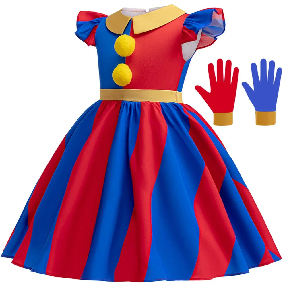 Halloween Amazing  Digital Circus Pomni Cosplay Costume Carnival Fancy Red Blue Clown Dress Up Disguise Joker Headwear