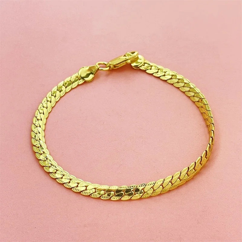 925 Sterling Silver, 18K Gold, 5mm Embossed Bracelet - Fashionable for Men and Women, Charming, Wedding Gifts and Jewelry
