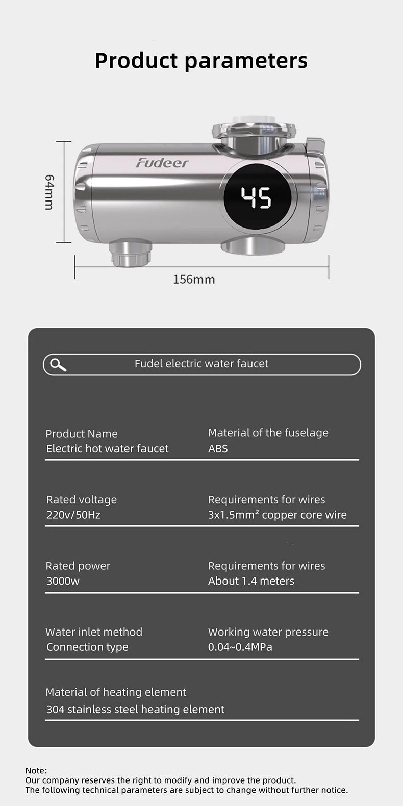 3000W Electric Water Heater Quick Install Instant Heating Faucet Hot and Cold Double Outlet Tap with Temperature Display 220V