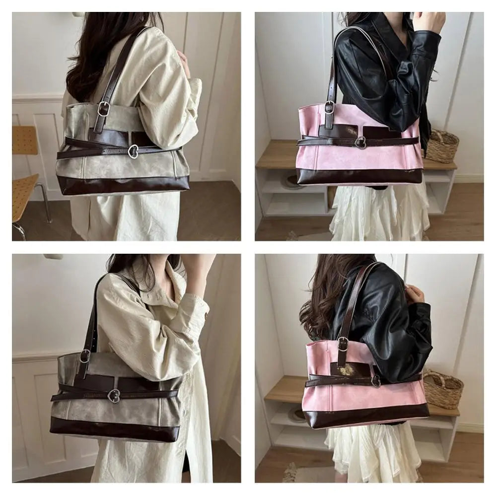 Retro Belt Buckle Underarm Shoulder Bag Women Large Capacity Commuter Tote Bag Vintage Casual Handbag Female Purse