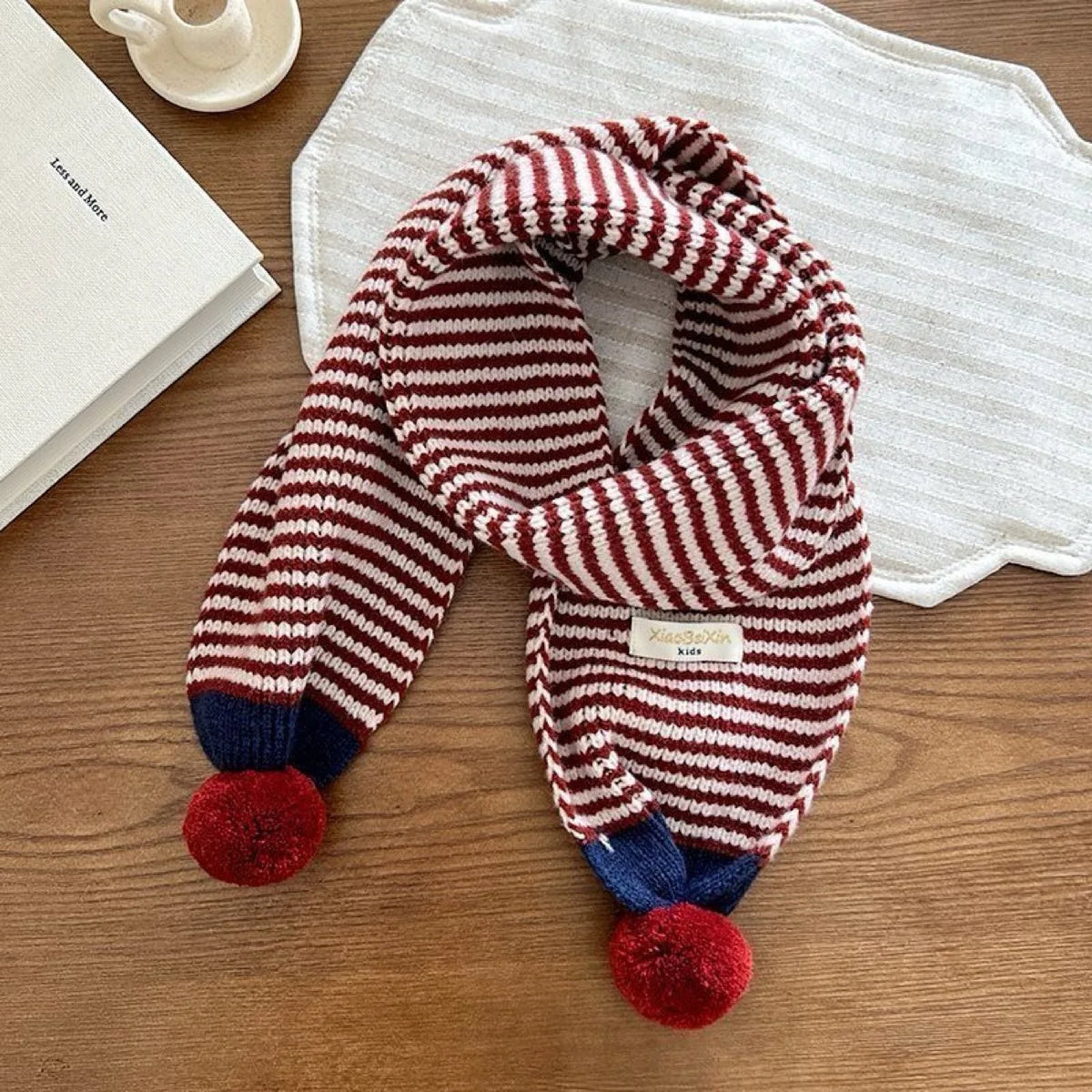 Winter Warm Knitted Kids Scarf Cute Pom Poms Stripe Neck Warmer For Boys Girls Letter Patch Casual Children Scarf