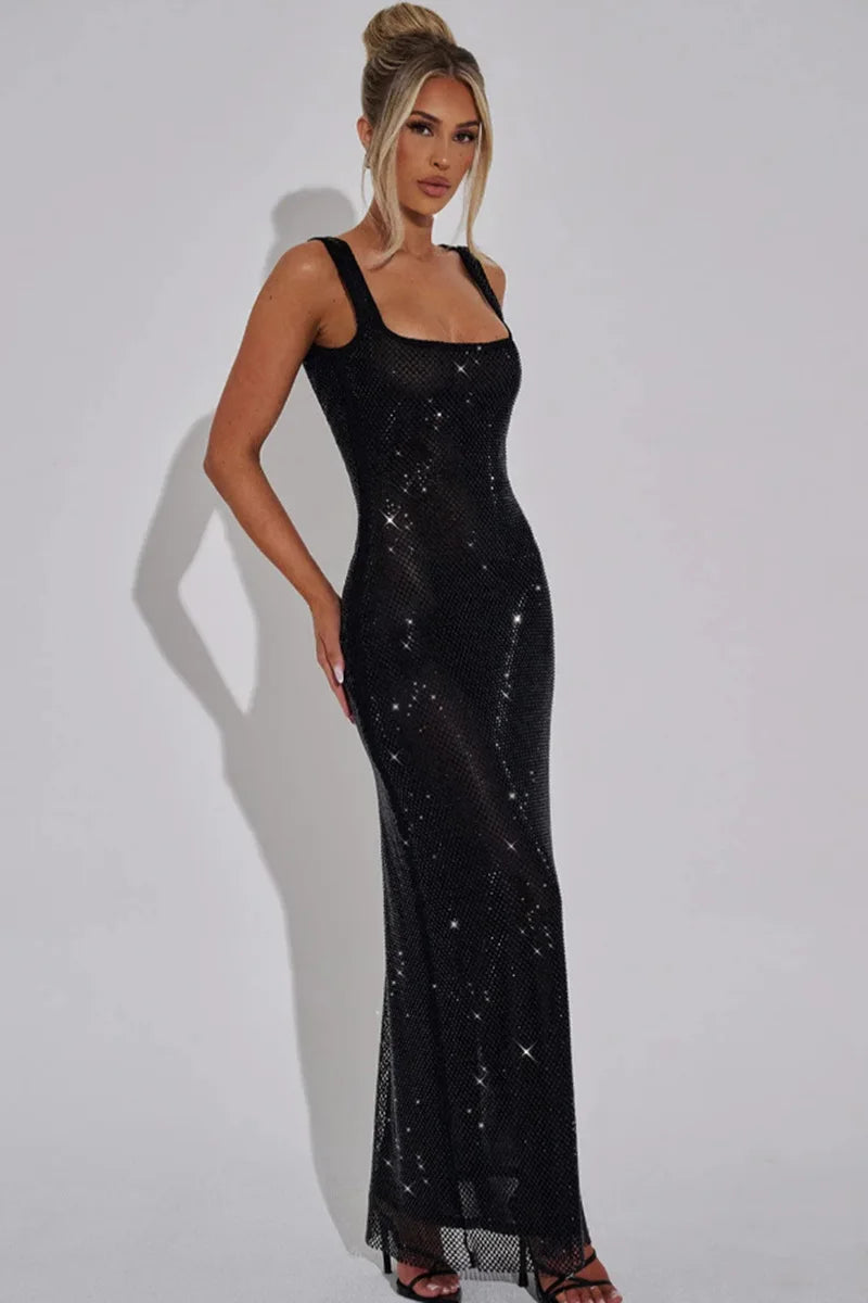 2025 Luxurious Women Corset Mesh Sequins Party Evening Dress Elegant Strap Backless Slim Tight Gala Celebrity Cocktail Dress
