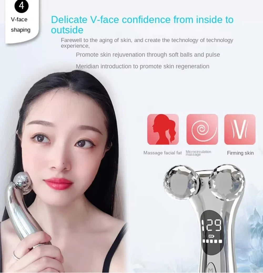 Electric Facial Micro-current Beauty Instrument LED Display Face Lift Roller Massager Skin Tighten Massage Beauty Devices