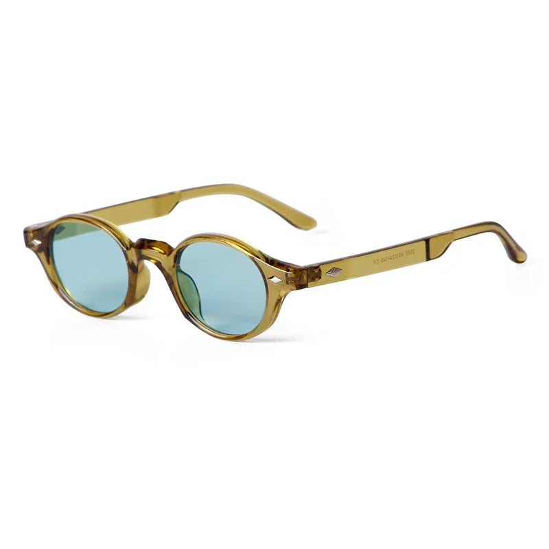 Retro Small Oval Sunglasses Women Brand Design Rivet Blue Tortoise Shell Sun Glasses Outdoor Men Shades Female UV Oculos De Sol