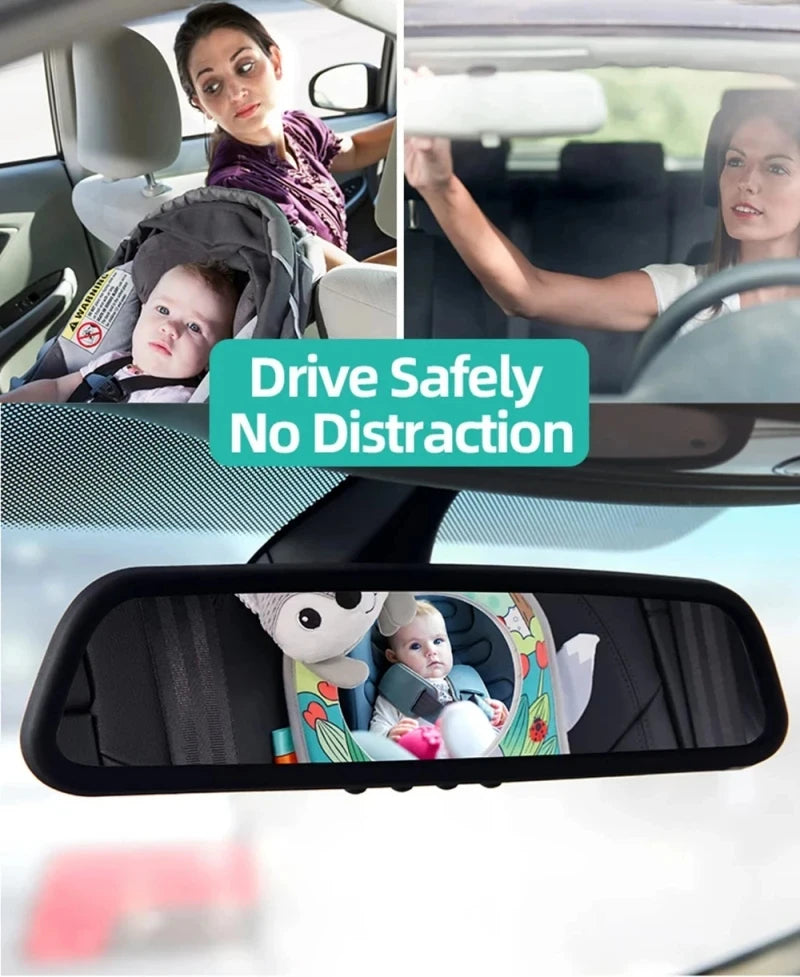 Baby Car Mirror Back Seat Rear View Mirror Cartoon Animal Plush Toys For Baby Rear Facing 6 12 Months Infant Travel Sensory Toys