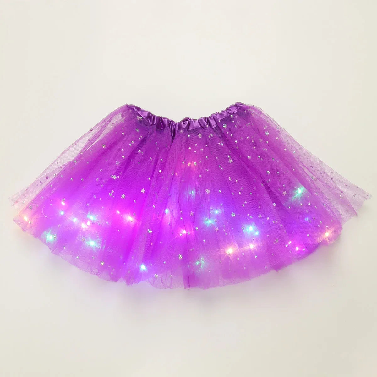 Children's Star Sequined LED Light-Up Tutu Skirt Halloween Carnival Party Girls' Glowing LED Skirt Half-Skirt Mesh Dress Costume