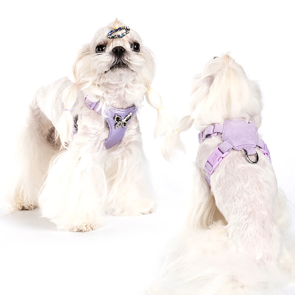 Luxury Dog Harness and Leash Set for Small Dogs, Elegant Mesh Vest Harness with Bow Tie, Perfect for Maltese Chihuahua Puppyl
