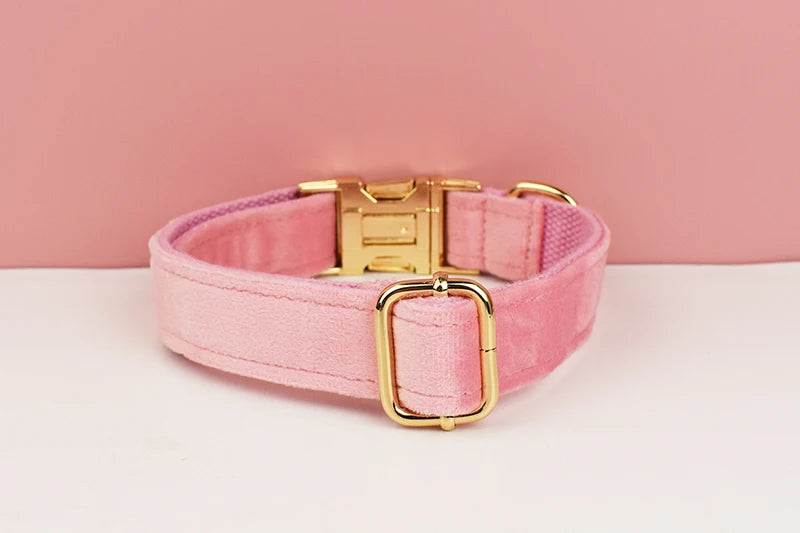 Pink Velvet Dog Collar And Leash Set For Small Medium Large Dogs Custom Engraved Nameplate Pet Supplies Dog Leash Velvet 01