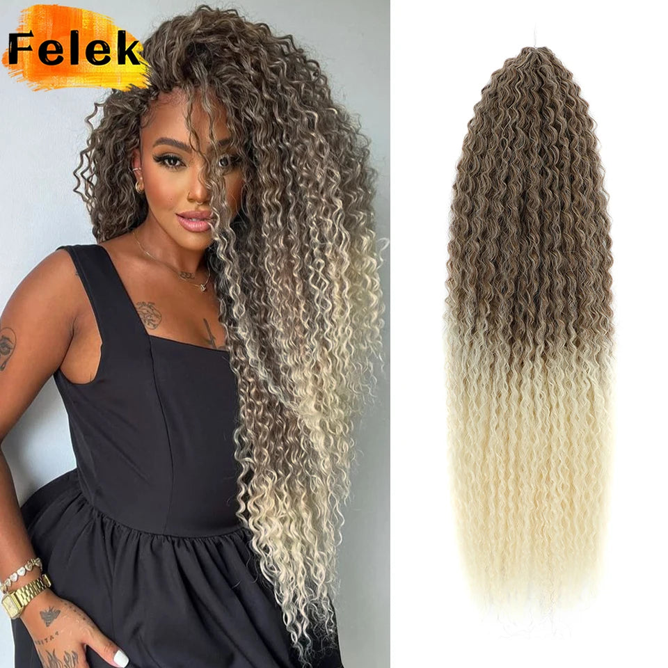 3-7Pcs Synthetic Brazilian Crochet Braids Hair for Women 20-28" Ombre White African Curls Kinky Curly Braiding Hair Extensions