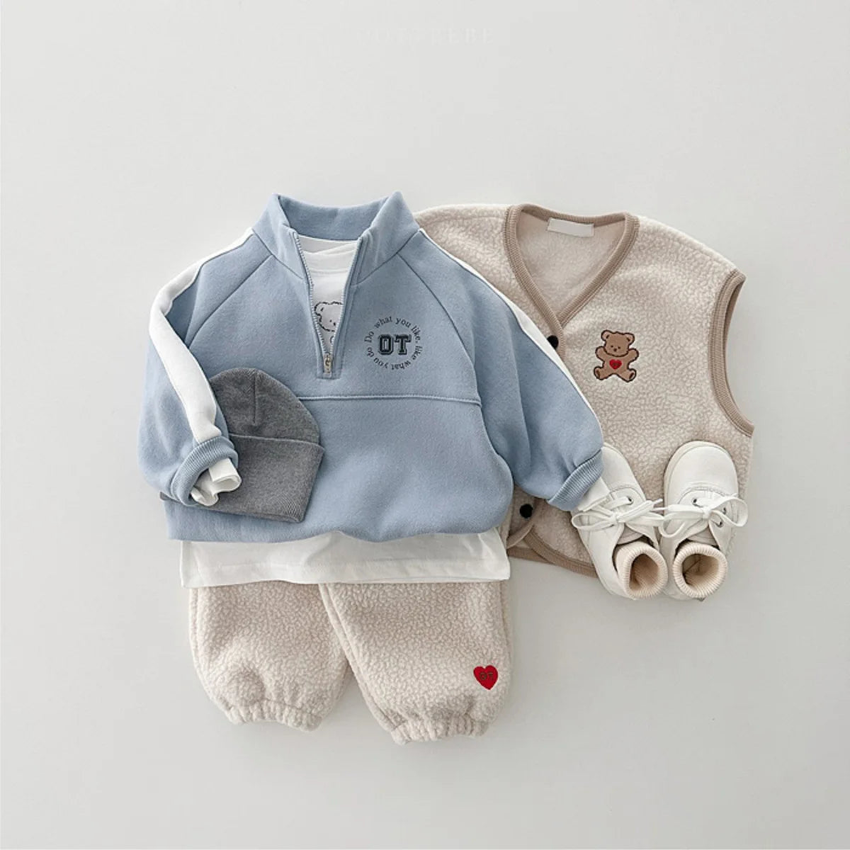 Winter New Baby Sleeveless Clothes Set Infant Girl Cartoon Bear Fleece Vest + Casual Pants 2pcs Suit Kids Boy Thick Warm Outfits